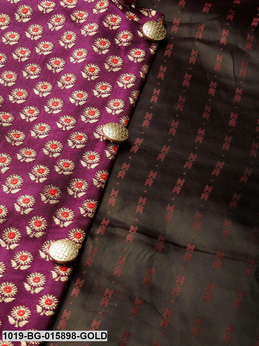 Men's Silk Blend Gold Kurta Pyjama & Wine Nehru jacket Combo