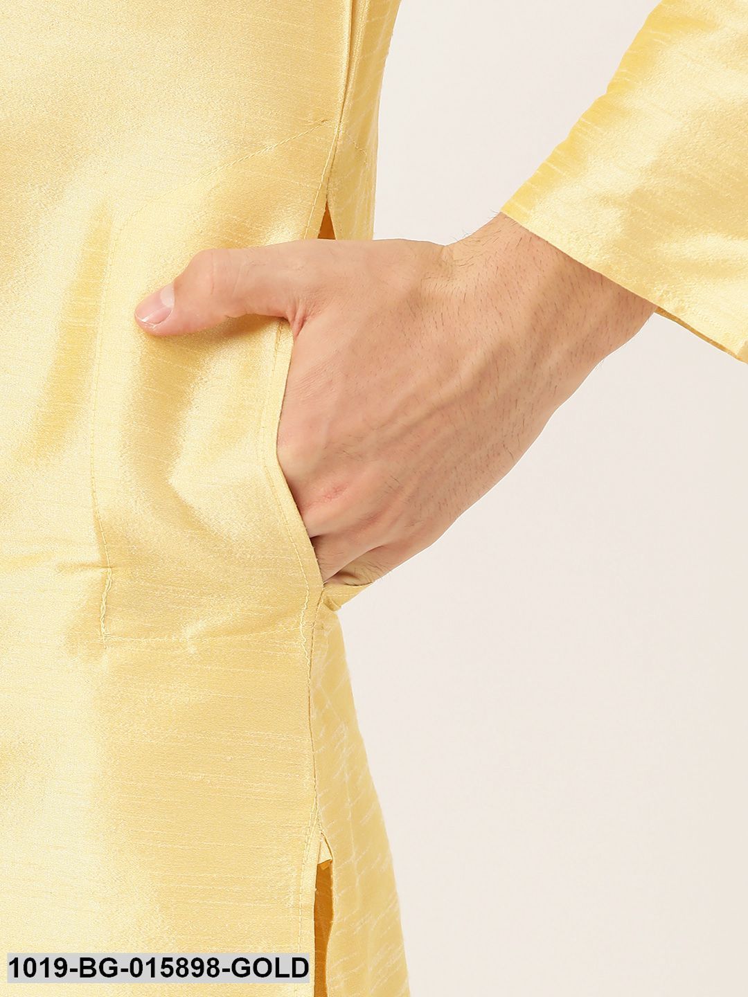 Men's Silk Blend Gold Kurta Pyjama & Wine Nehru jacket Combo