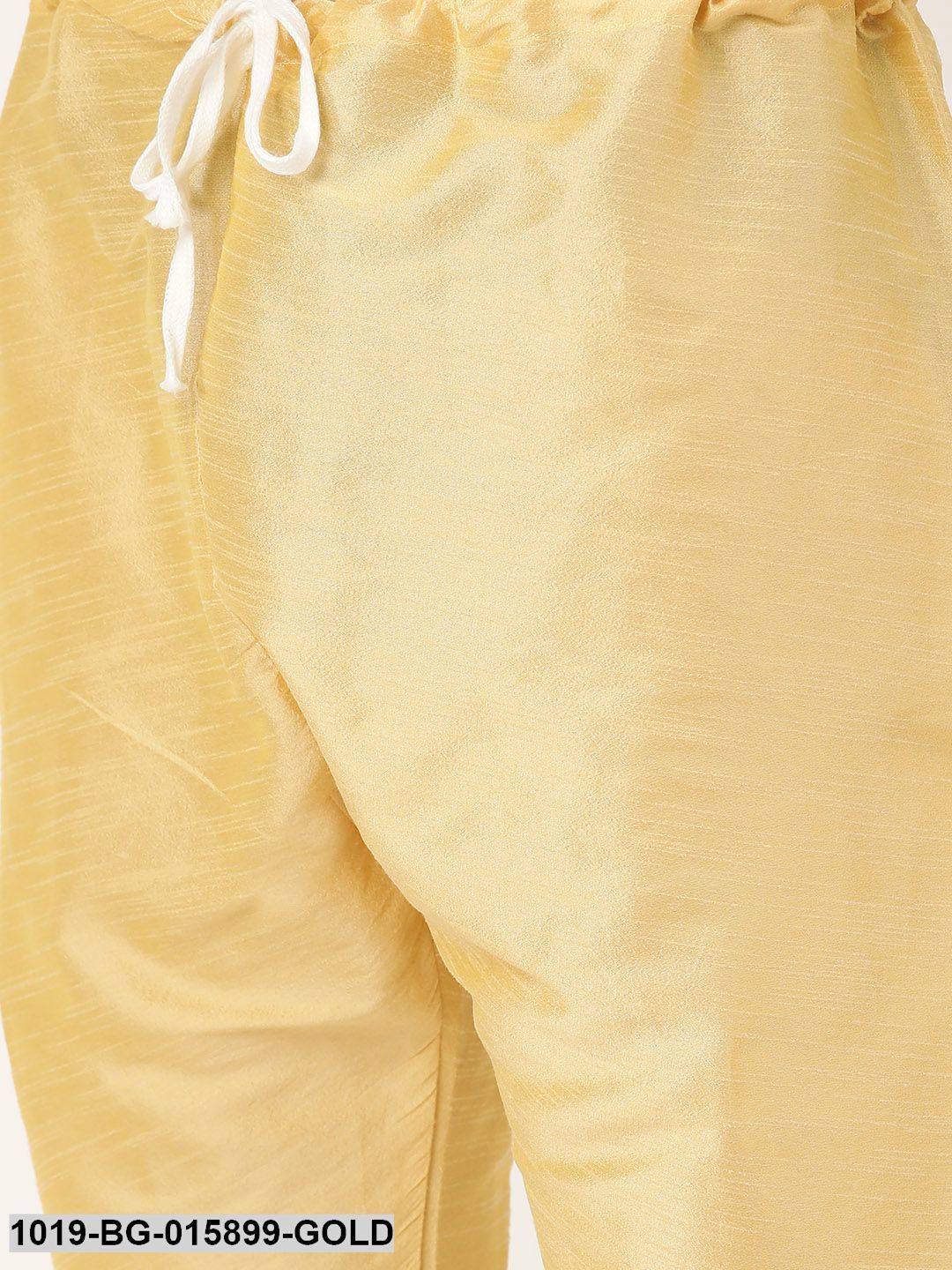Men's Silk Blend Gold Kurta Pyjama & Charcoal Grey Nehru jacket Combo