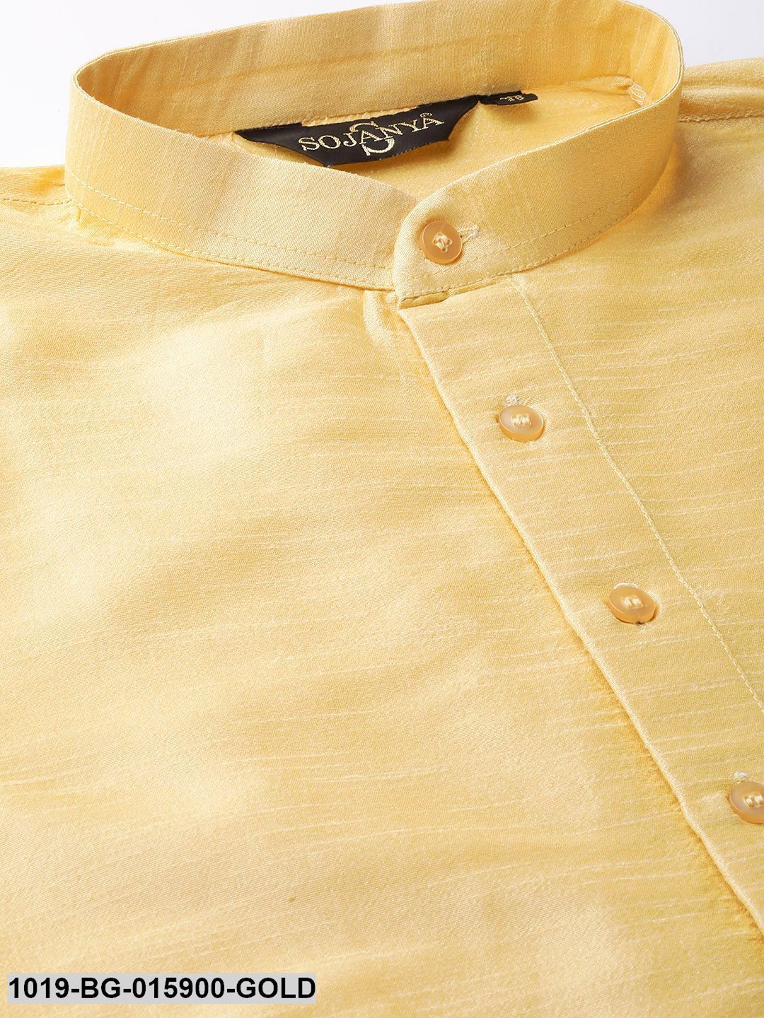 Men's Silk Blend Gold Kurta Pyjama & Navy Blue Nehru jacket Combo