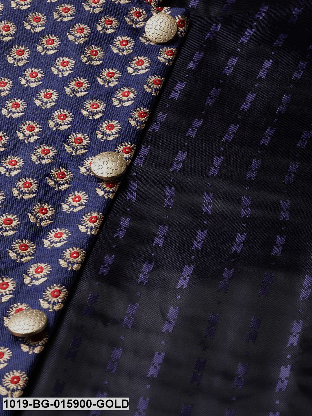 Men's Silk Blend Gold Kurta Pyjama & Navy Blue Nehru jacket Combo