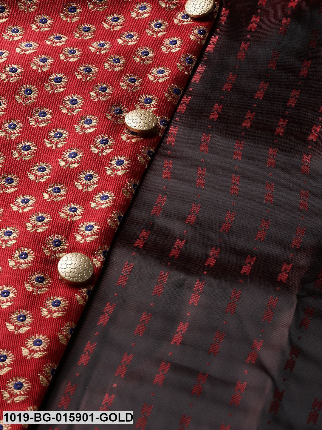 Men's Silk Blend Gold Kurta Pyjama & Maroon Nehru jacket Combo