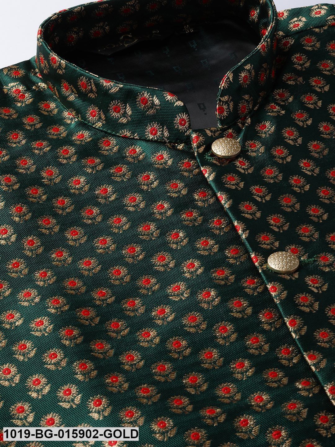 Men's Silk Blend Gold Kurta Pyjama & Dark Green Nehru jacket Combo