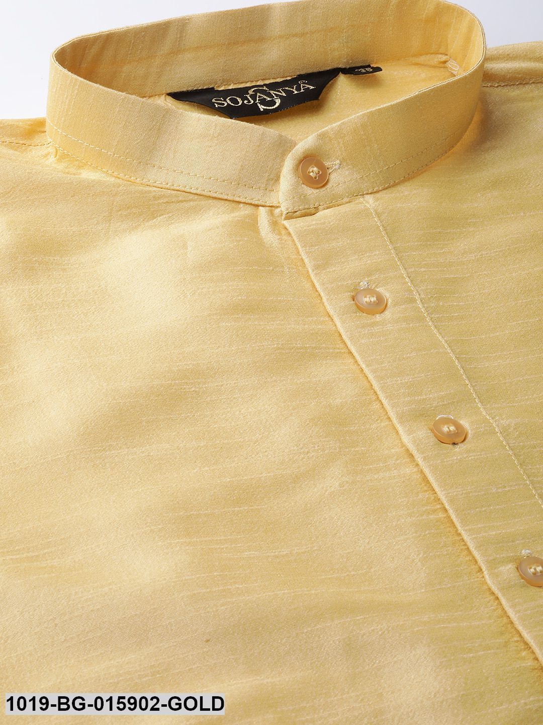 Men's Silk Blend Gold Kurta Pyjama & Dark Green Nehru jacket Combo