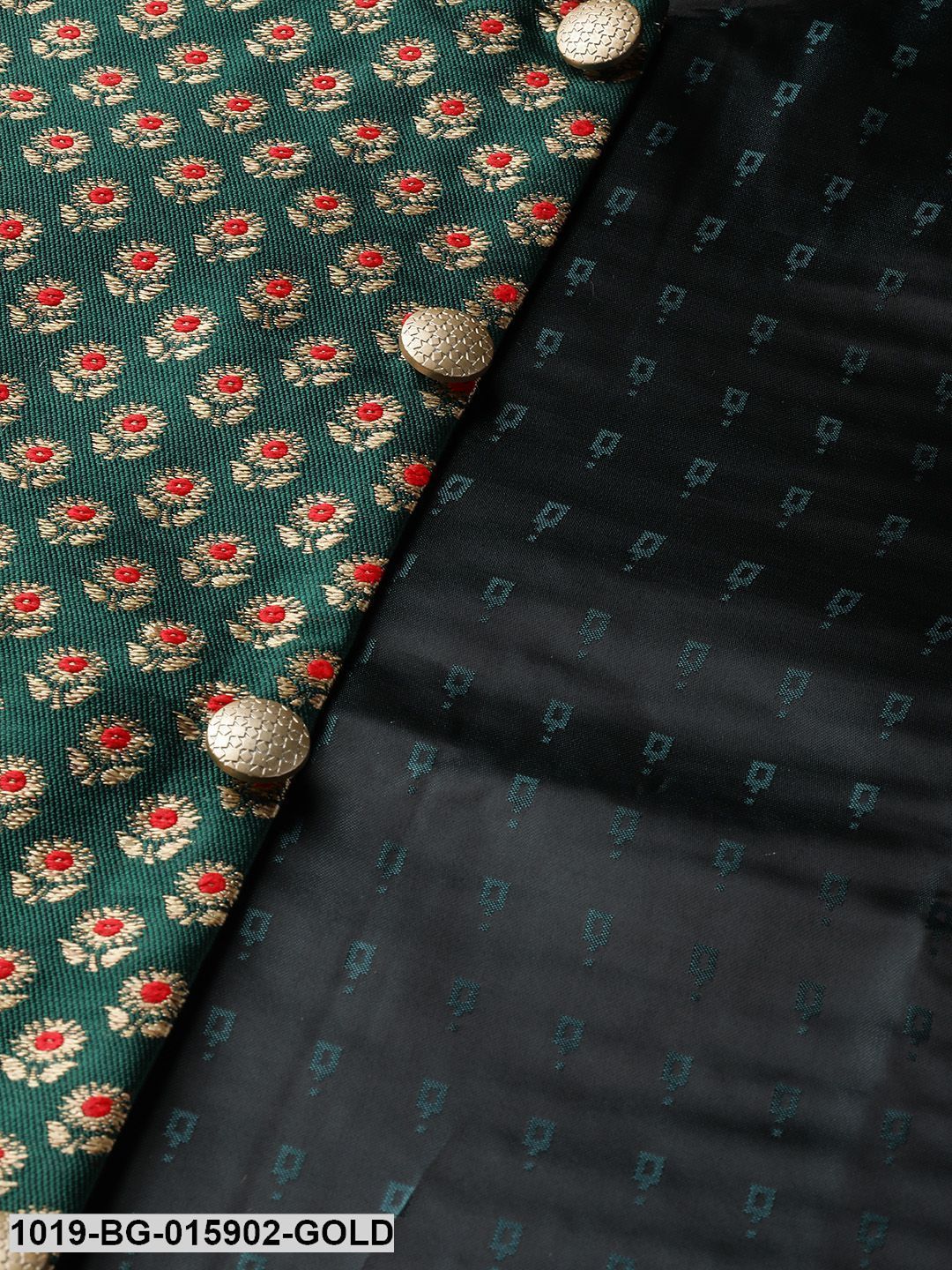 Men's Silk Blend Gold Kurta Pyjama & Dark Green Nehru jacket Combo