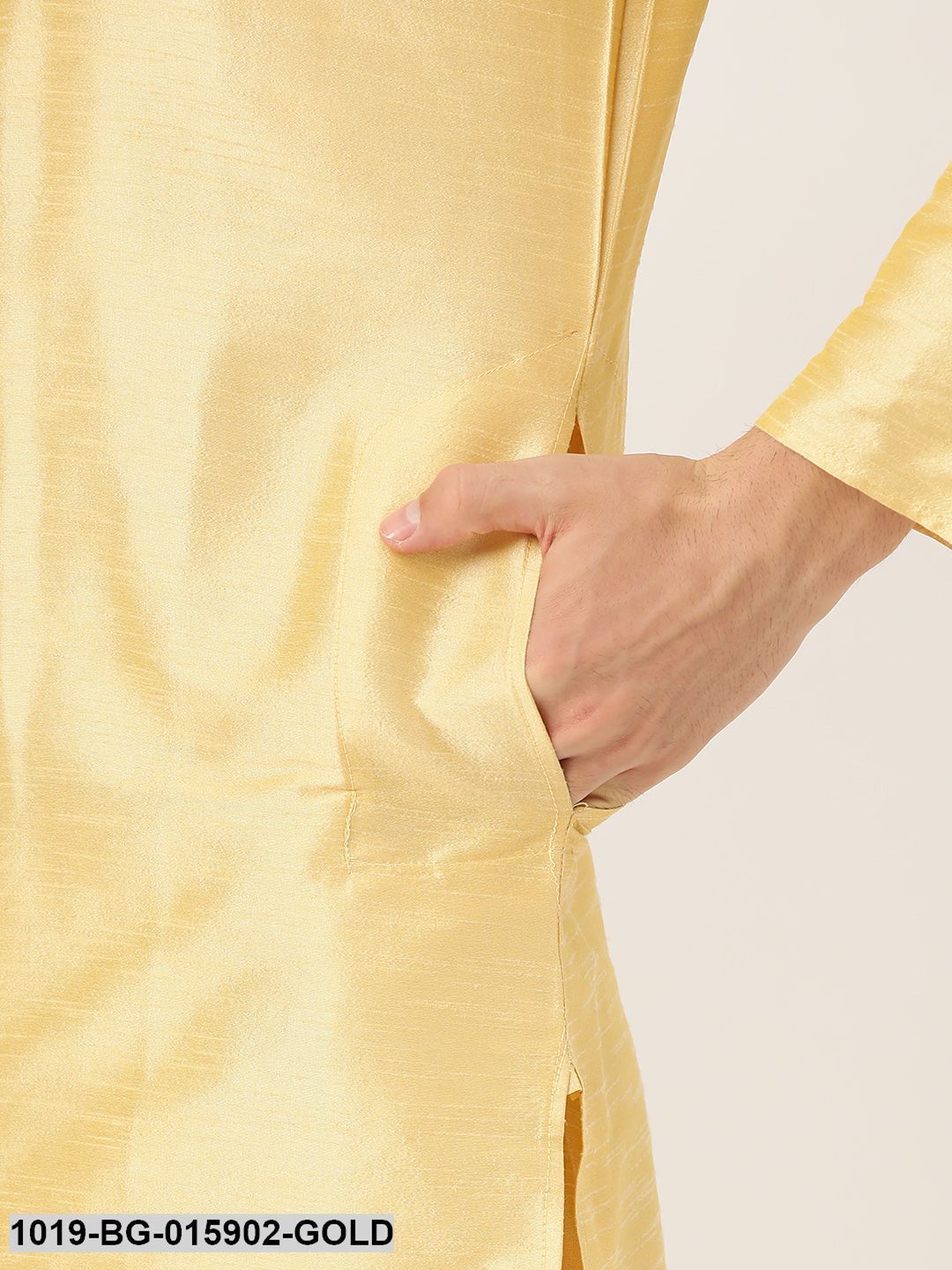 Men's Silk Blend Gold Kurta Pyjama & Dark Green Nehru jacket Combo