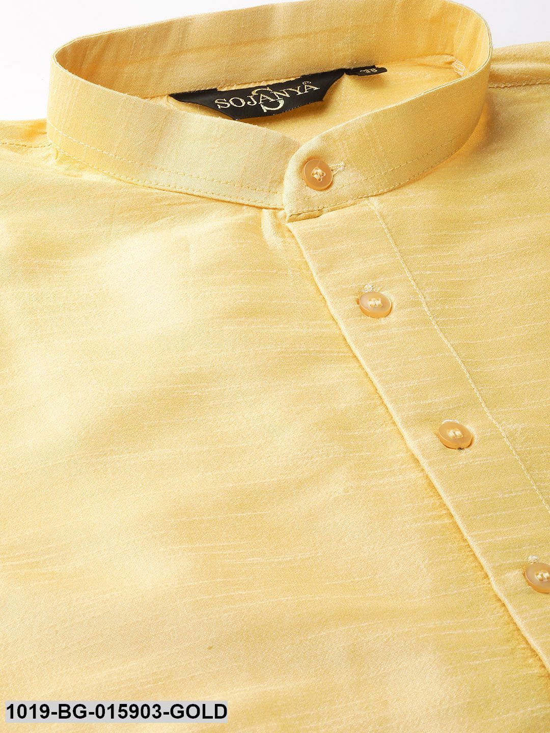Men's Silk Blend Gold Kurta Pyjama & Mustard Nehru jacket Combo
