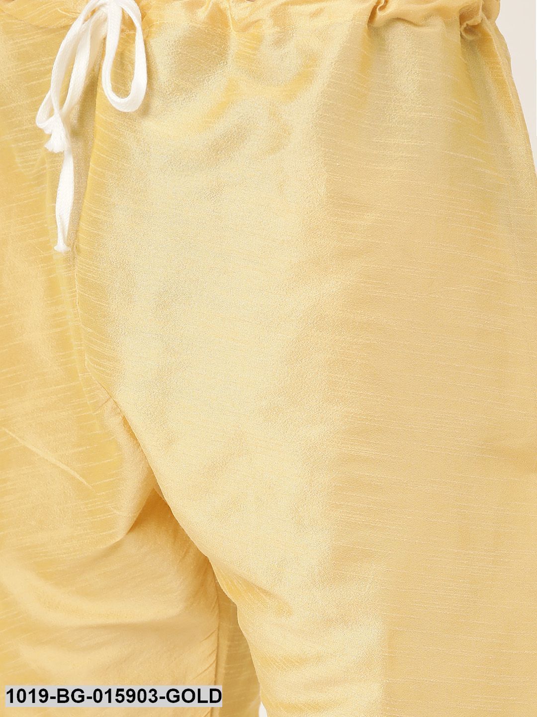 Men's Silk Blend Gold Kurta Pyjama & Mustard Nehru jacket Combo