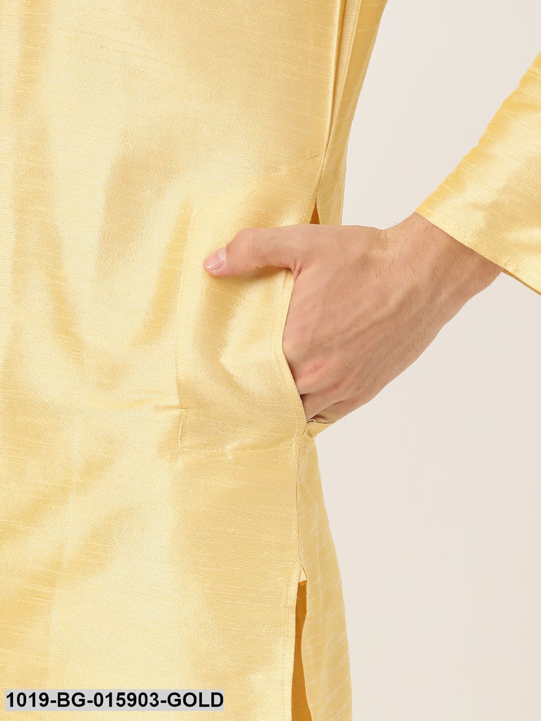 Men's Silk Blend Gold Kurta Pyjama & Mustard Nehru jacket Combo