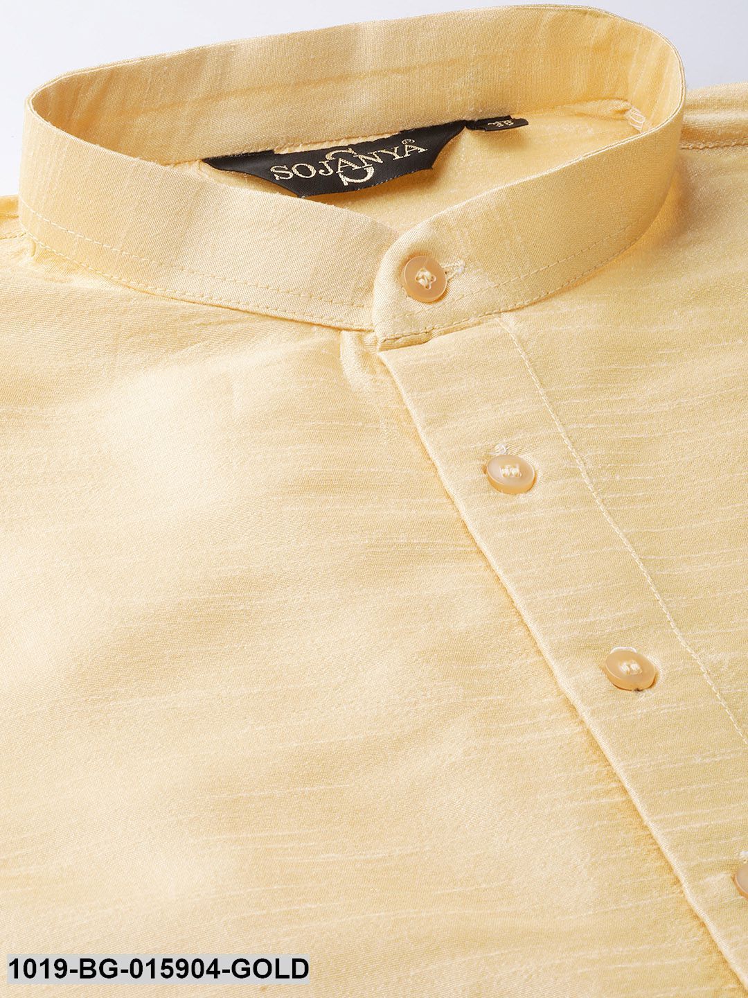 Men's Silk Blend Gold Kurta Pyjama & Peach Nehru jacket Combo