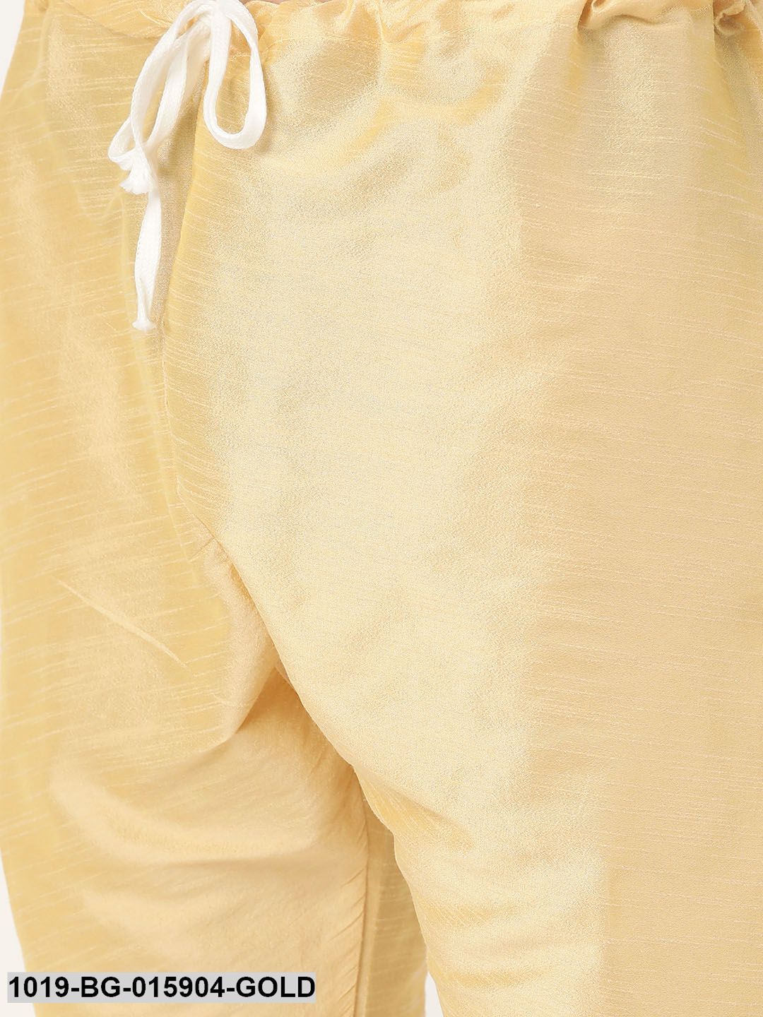 Men's Silk Blend Gold Kurta Pyjama & Peach Nehru jacket Combo