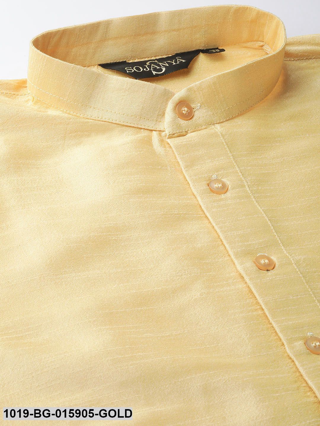 Men's Silk Blend Gold Kurta Pyjama & Pista Green Nehru jacket Combo