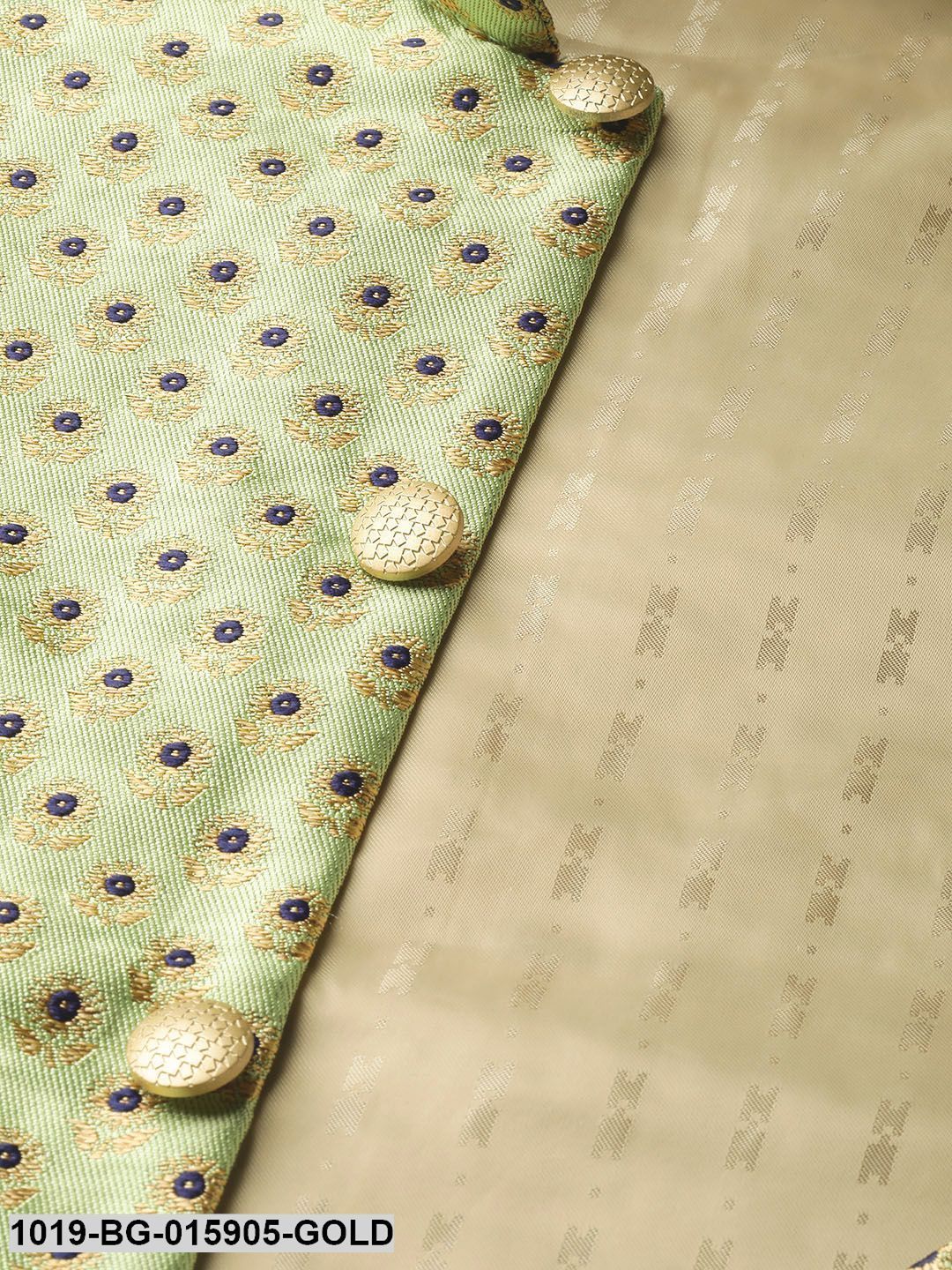 Men's Silk Blend Gold Kurta Pyjama & Pista Green Nehru jacket Combo