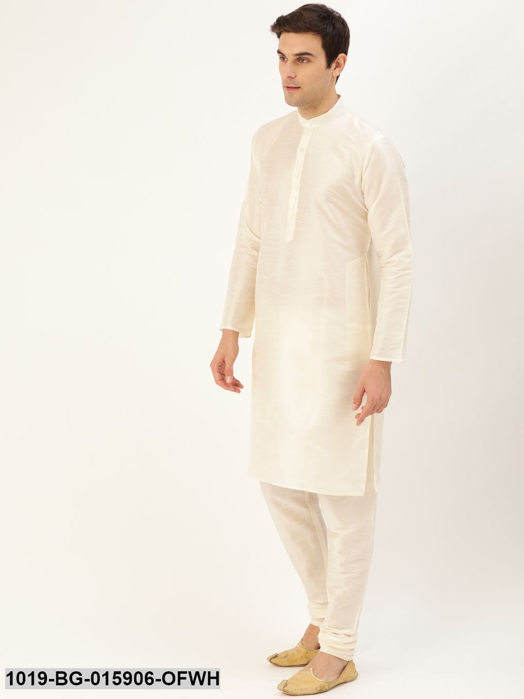 Men's Silk Blend Off White Kurta Pyjama & Wine Nehru jacket Combo