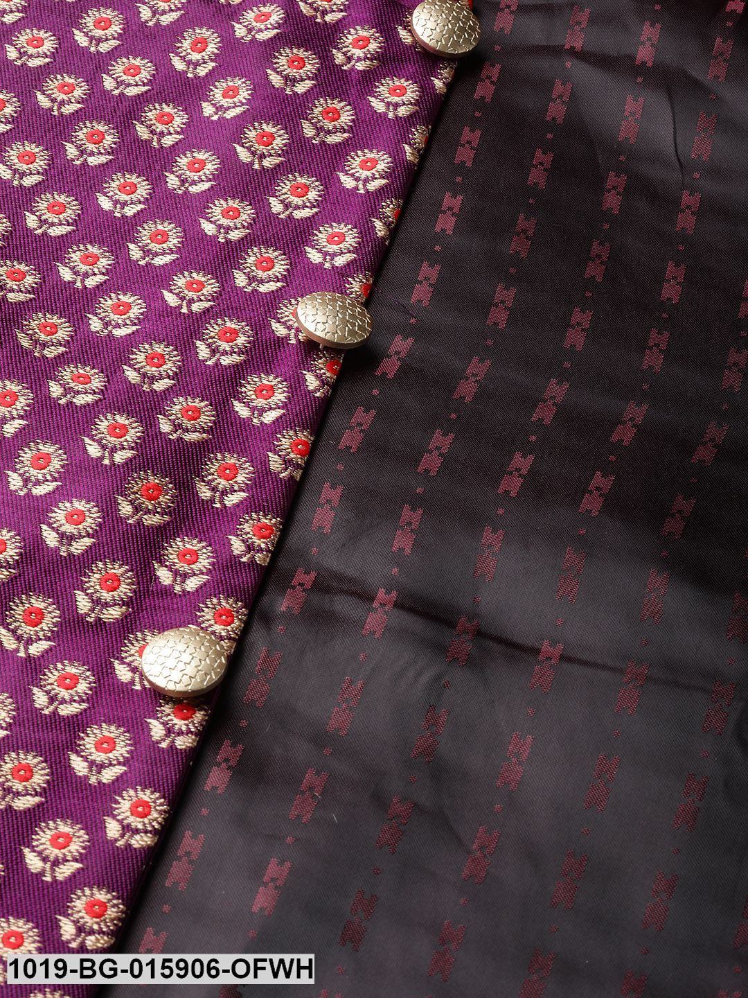 Men's Silk Blend Off White Kurta Pyjama & Wine Nehru jacket Combo