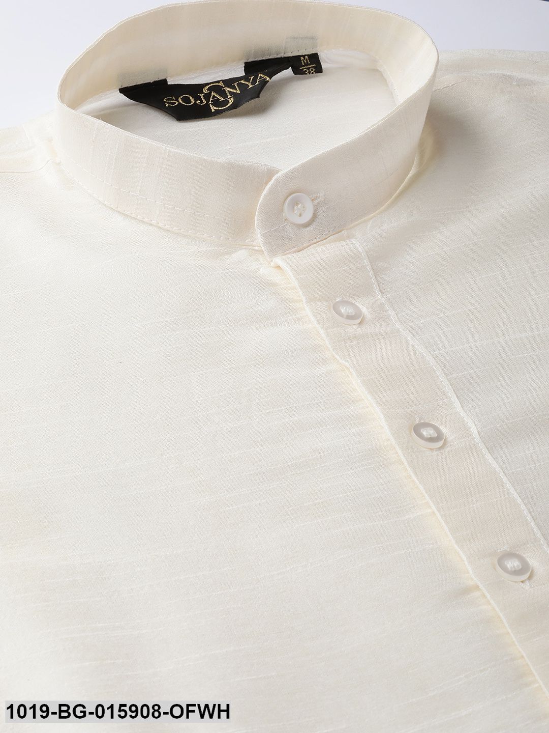 Men's Silk Blend Off White Kurta Pyjama & Navy Blue Nehru jacket Combo
