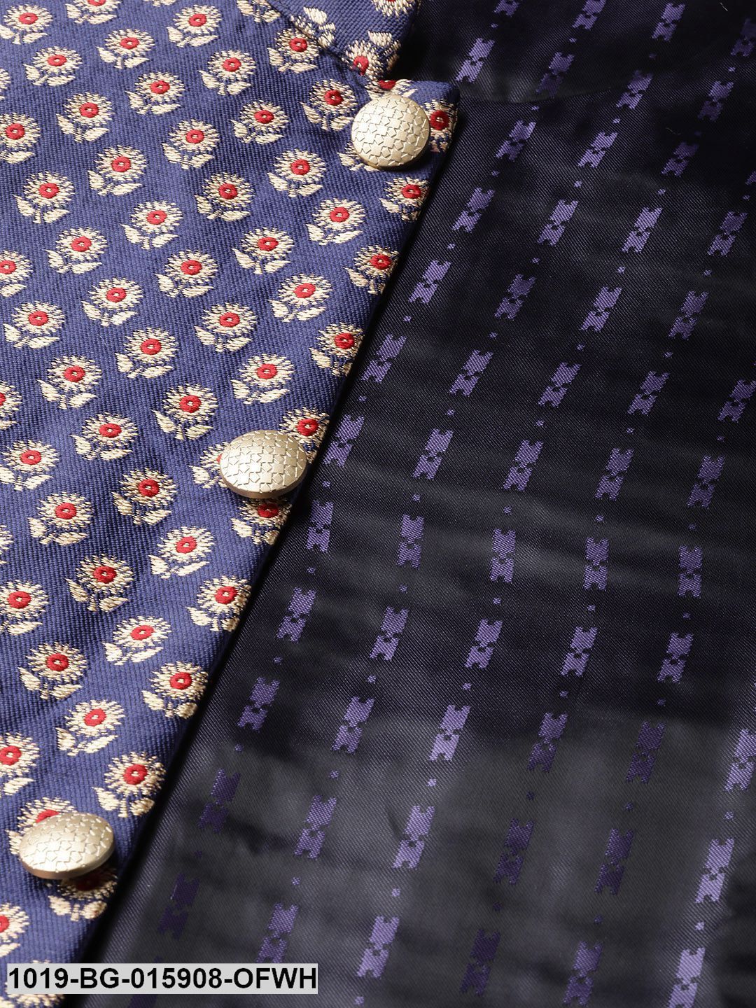 Men's Silk Blend Off White Kurta Pyjama & Navy Blue Nehru jacket Combo