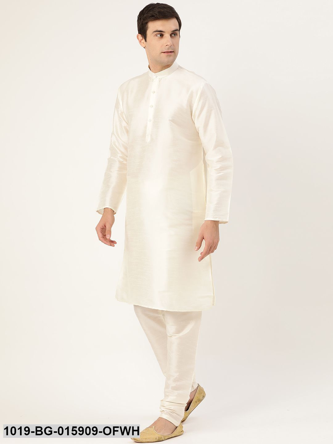 Men's Silk Blend Off White Kurta Pyjama & Maroon Nehru jacket Combo