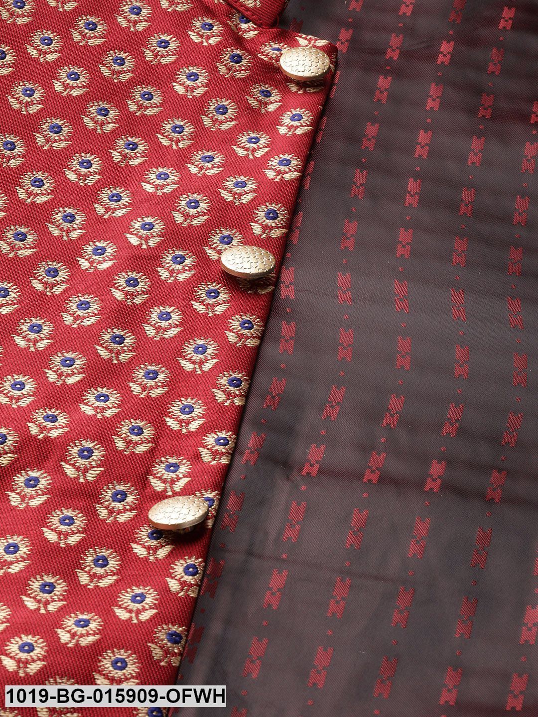 Men's Silk Blend Off White Kurta Pyjama & Maroon Nehru jacket Combo