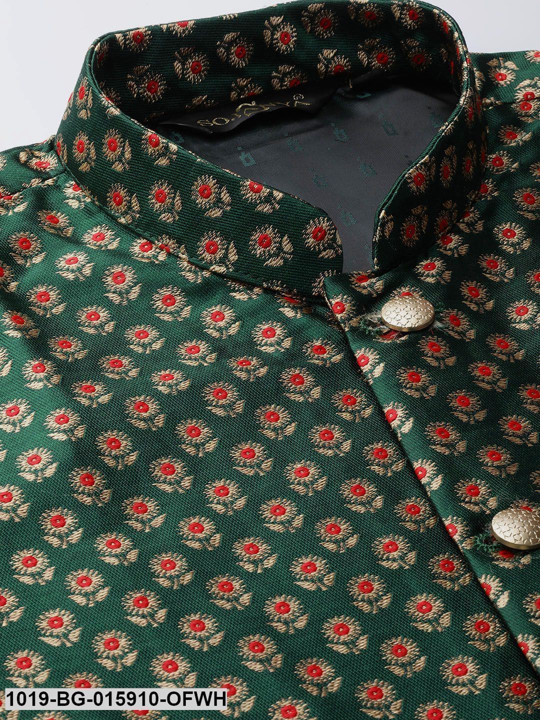 Men's Silk Blend Off White Kurta Pyjama & Dark Green Nehru jacket Combo