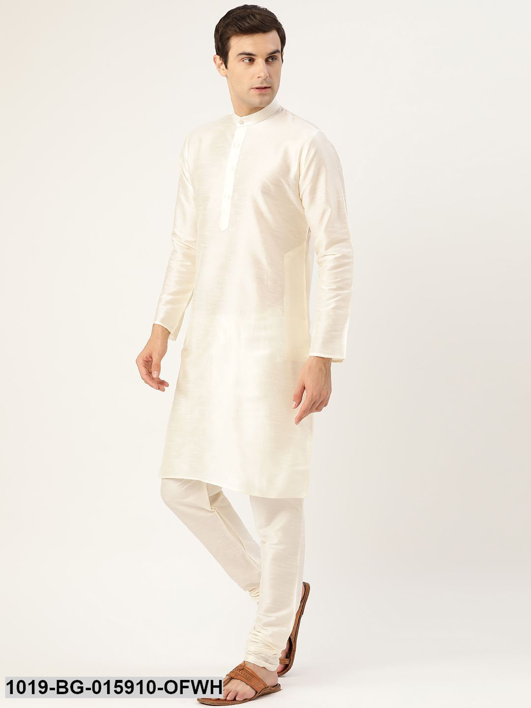 Men's Silk Blend Off White Kurta Pyjama & Dark Green Nehru jacket Combo