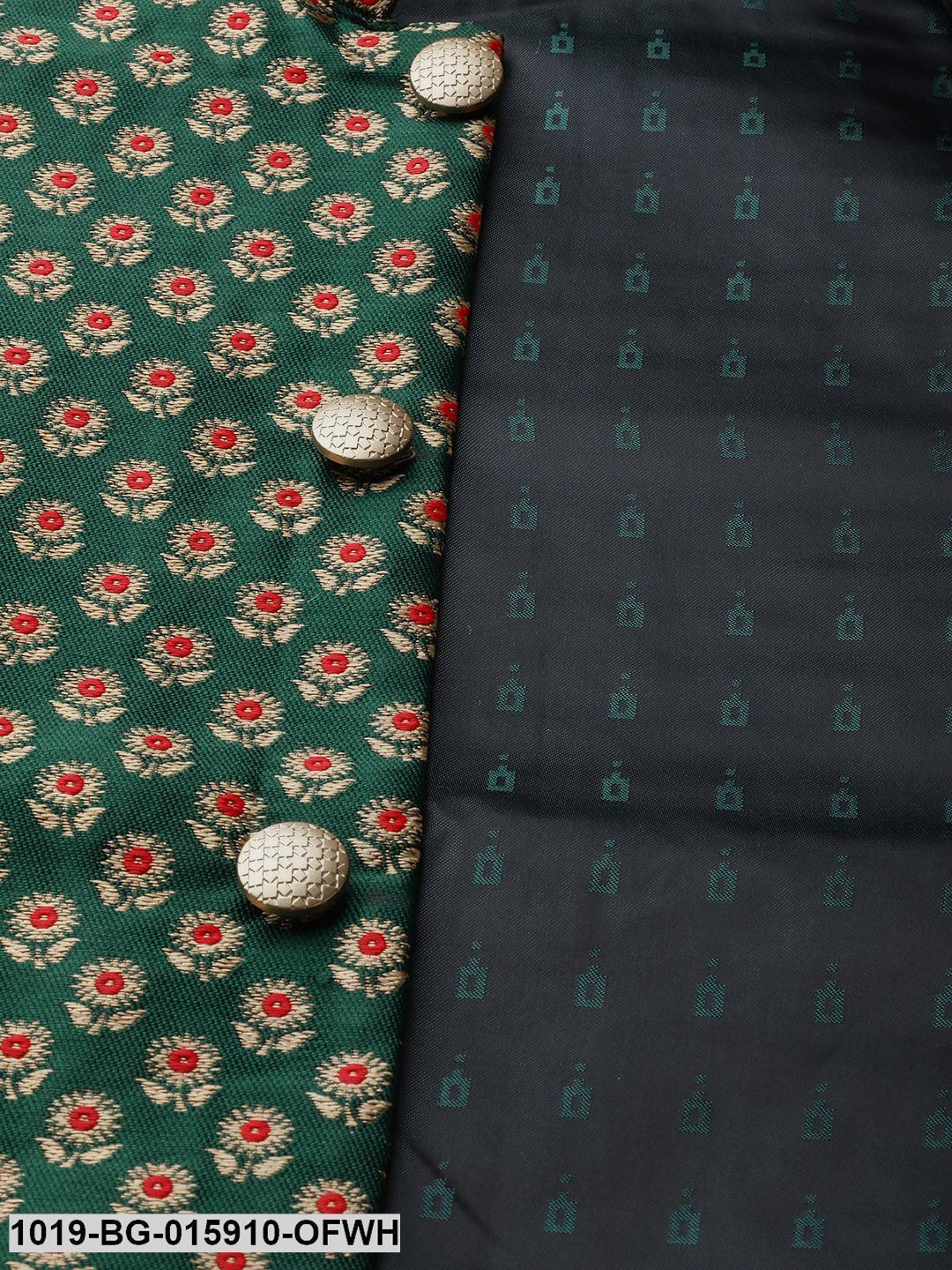 Men's Silk Blend Off White Kurta Pyjama & Dark Green Nehru jacket Combo