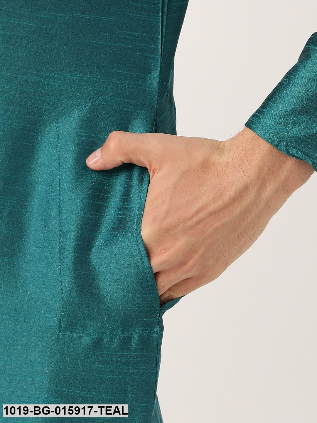 Men's Silk Blend Teal Green Kurta Pyjama & Beige Nehru jacket Combo - Sojanya