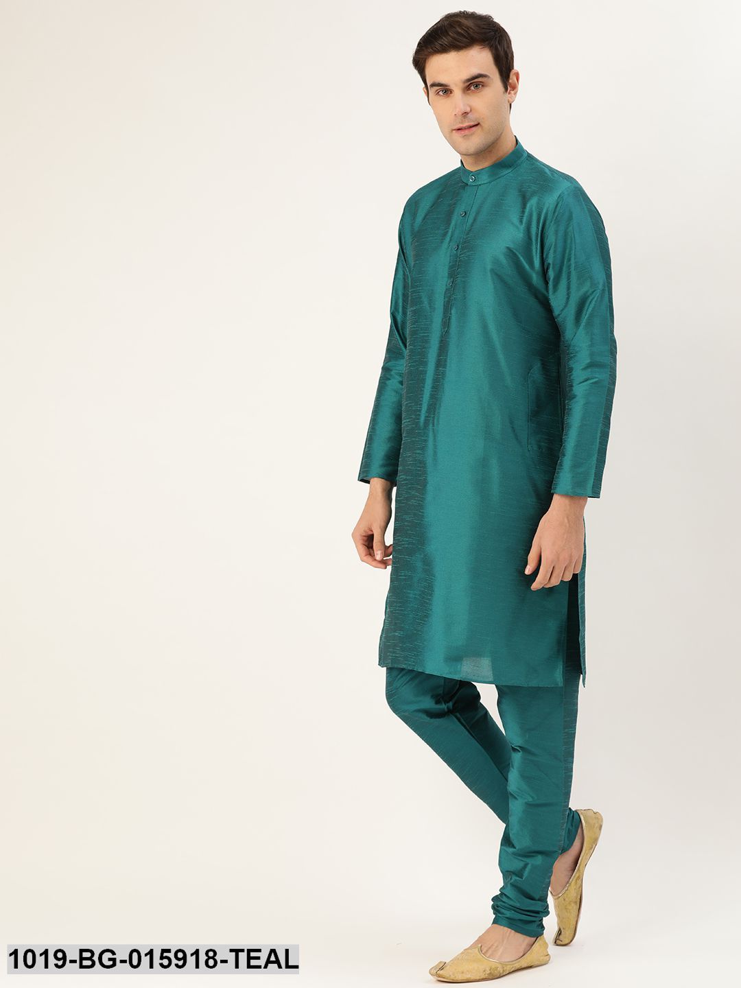Men's Silk Blend Teal Green Kurta Pyjama & Sea Green Nehru jacket Combo - Sojanya