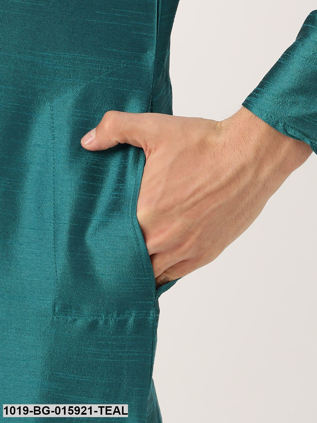 Men's Silk Blend Teal Green Kurta Pyjama & Mustard Nehru jacket Combo - Sojanya