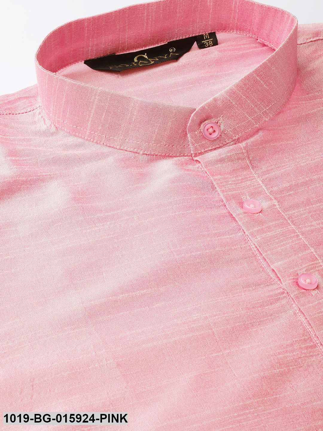 Men's Silk Blend Pink Kurta Pyjama & Navy Blue Nehru jacket Combo - Sojanya