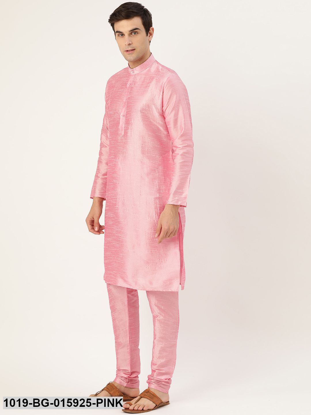 Men's Silk Blend Pink Kurta Pyjama & Maroon Nehru jacket Combo - Sojanya
