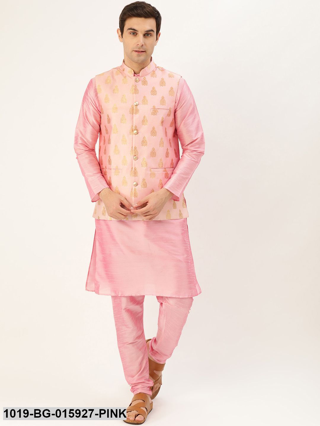 Powder pink Nehru jacket with geometric Mirrorwork embroidery paired w –  Curato