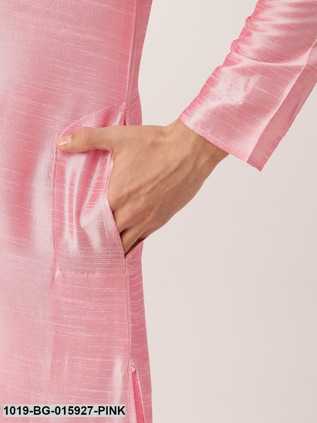 Men's Silk Blend Pink Kurta Pyjama & Pink Nehru jacket Combo - Sojanya