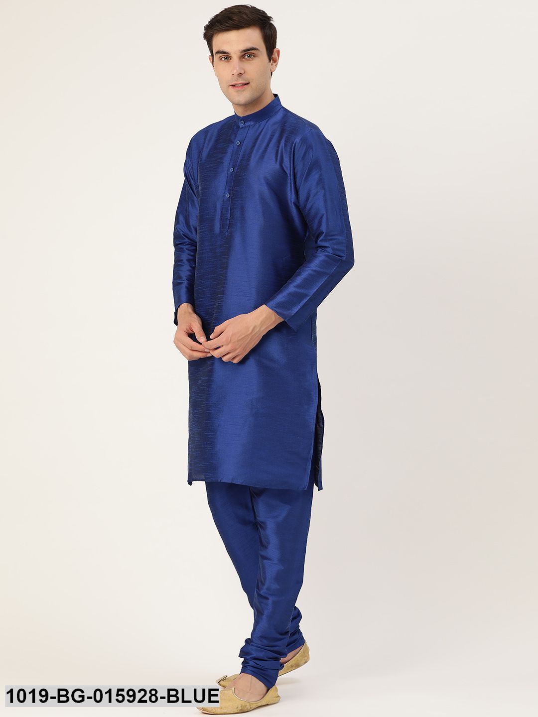 Men's Silk Blend Royal Blue Kurta Pyjama & Sea Green Nehru jacket Combo - Sojanya