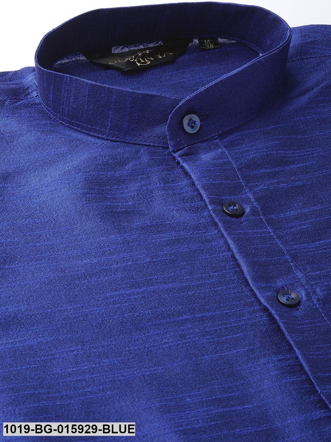 Men's Silk Blend Royal Blue Kurta Pyjama & Peach Nehru jacket Combo - Sojanya