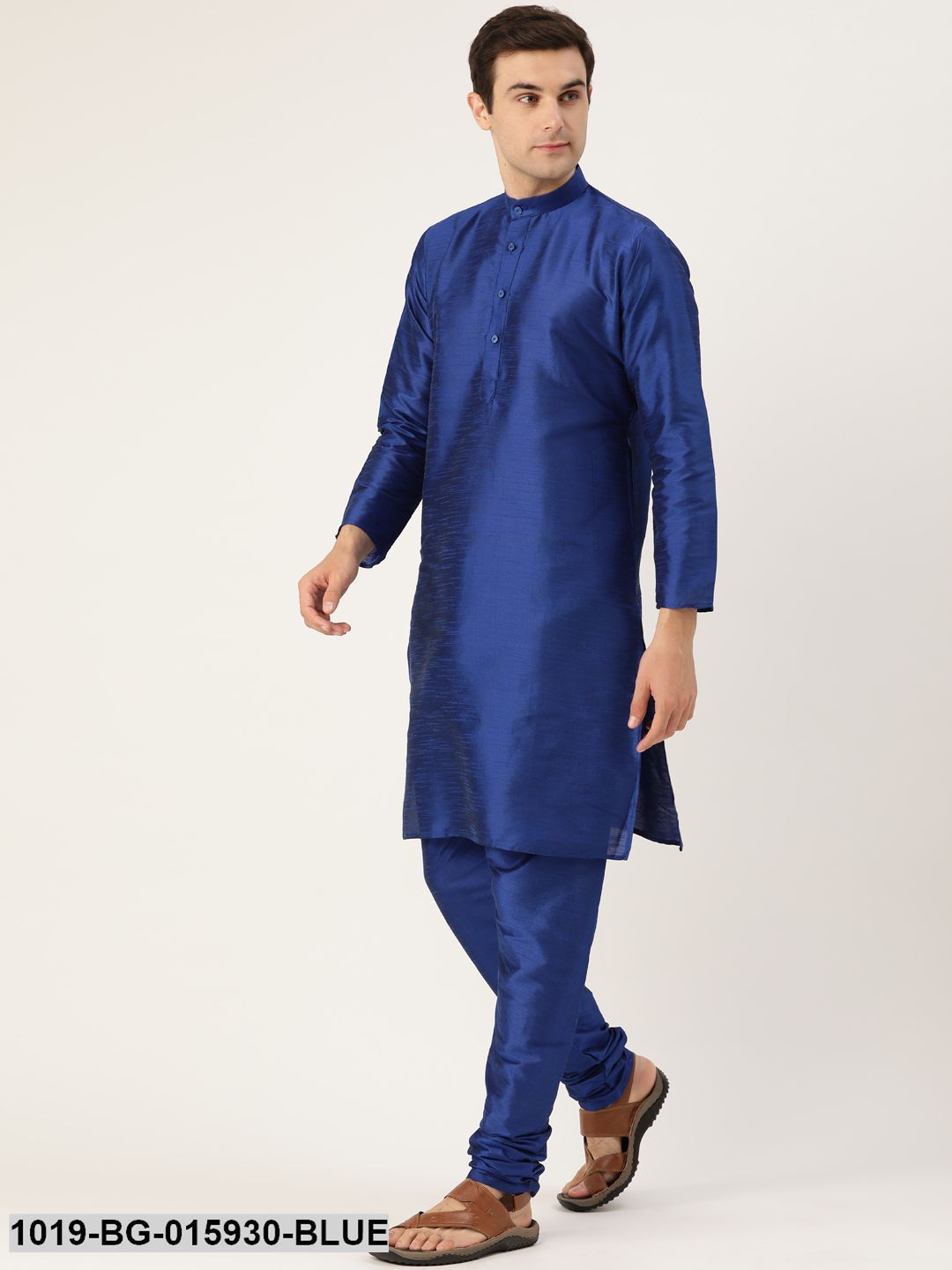 Men's Silk Blend Royal Blue Kurta Pyjama & Pink Nehru jacket Combo - Sojanya