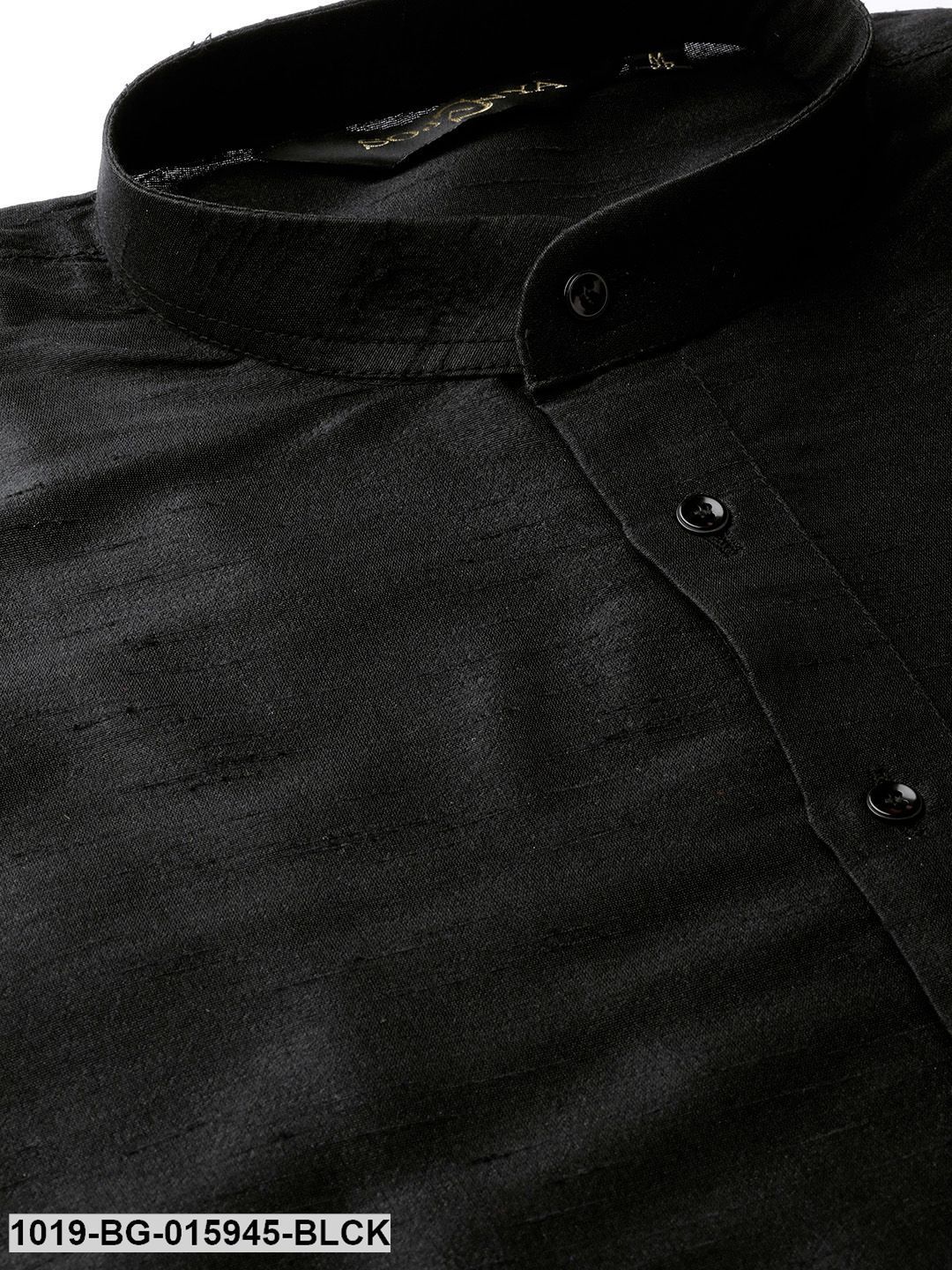 Men's Silk Blend Black Kurta Pyjama & Beige Nehru jacket Combo - Sojanya