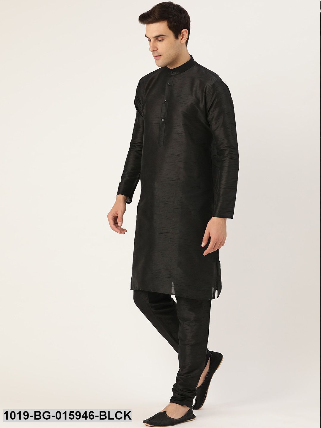 Men's Silk Blend Black Kurta Pyjama & Sea Green Nehru jacket Combo - Sojanya