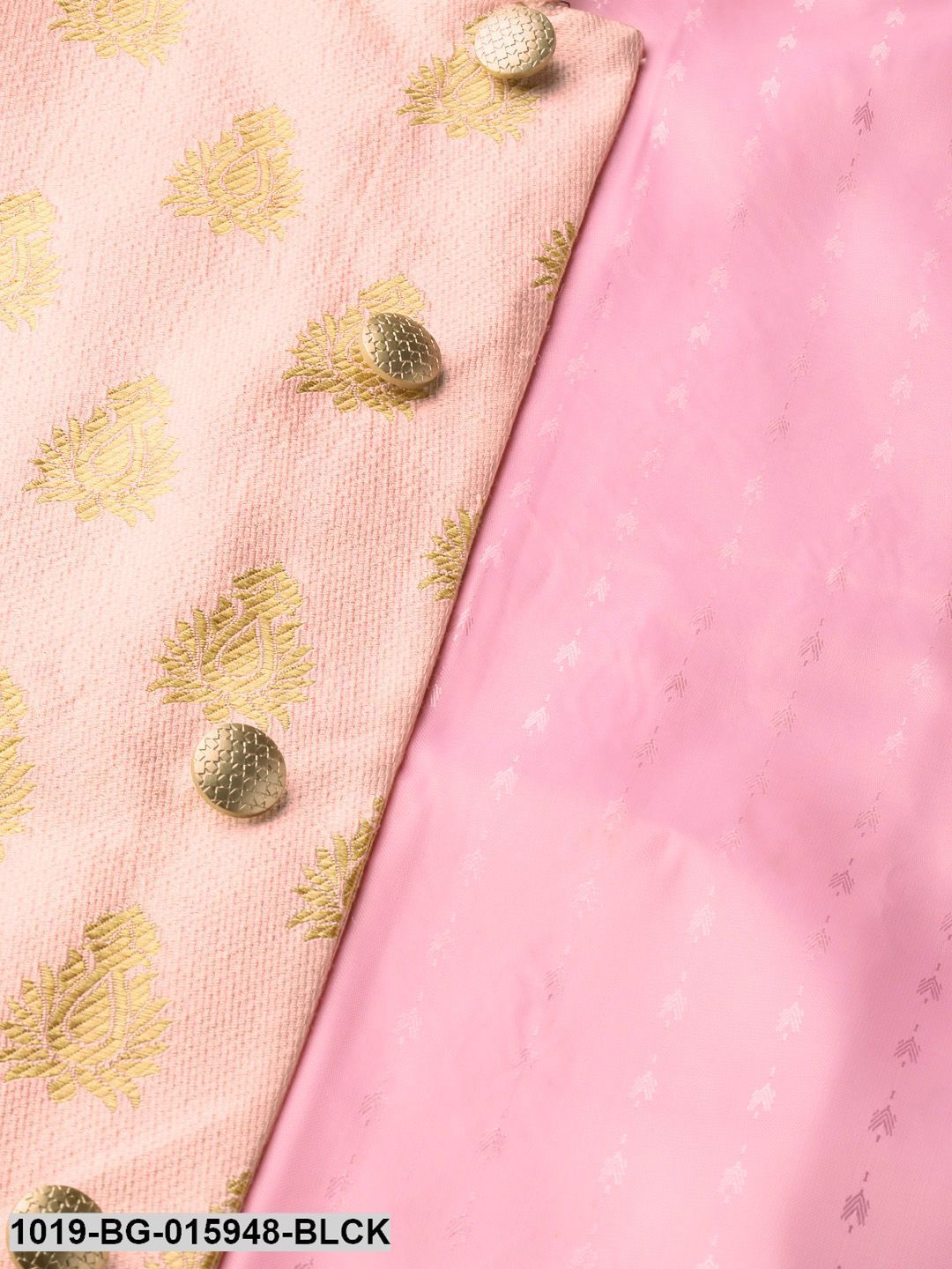 Men's Silk Blend Black Kurta Pyjama & Pink Nehru jacket Combo - Sojanya