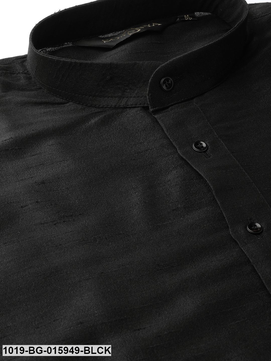 Men's Silk Blend Black Kurta Pyjama & Mustard Nehru jacket Combo - Sojanya