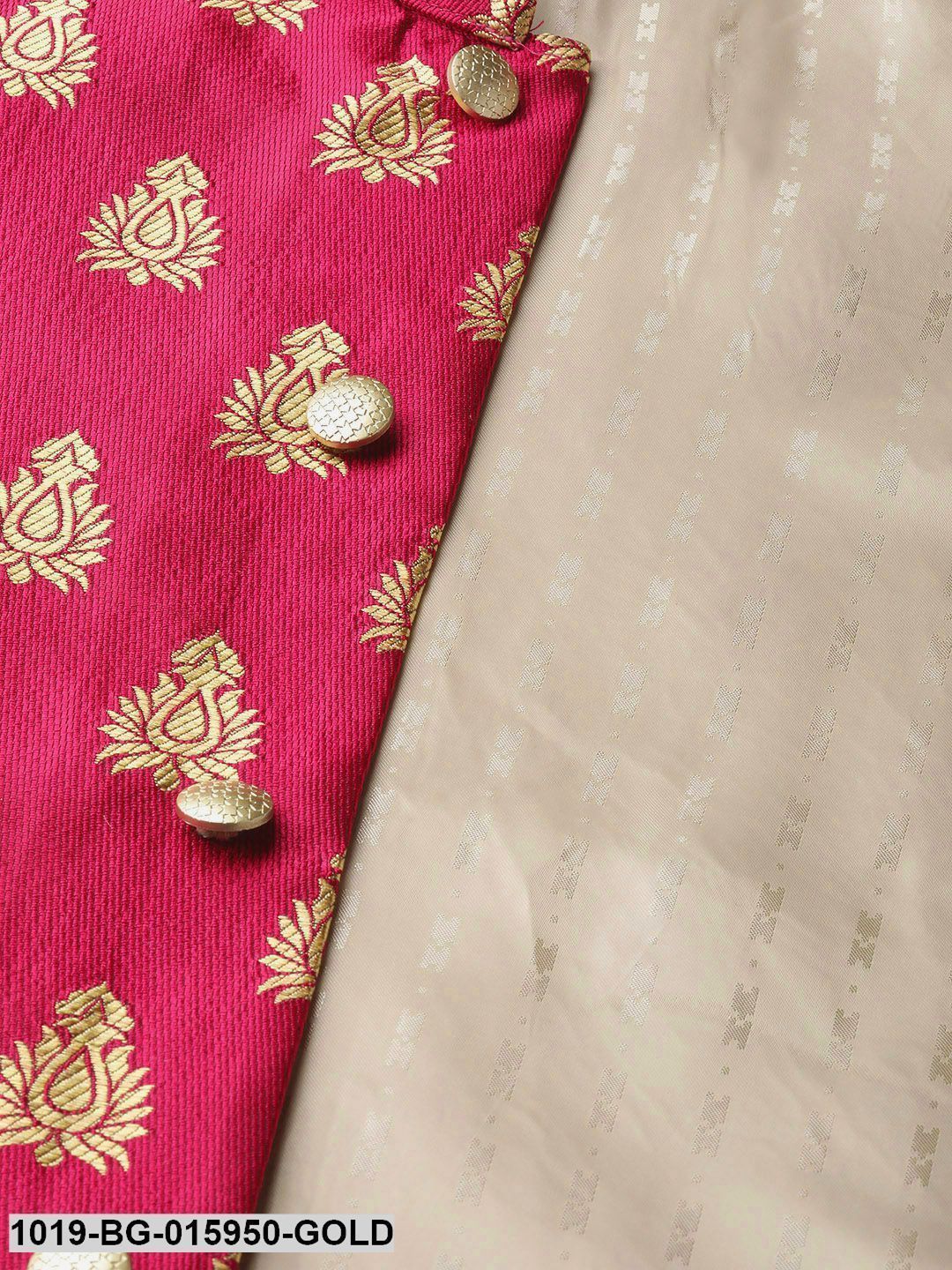 Men's Silk Blend Gold Kurta Pyjama & Magenta Nehru jacket Combo - Sojanya