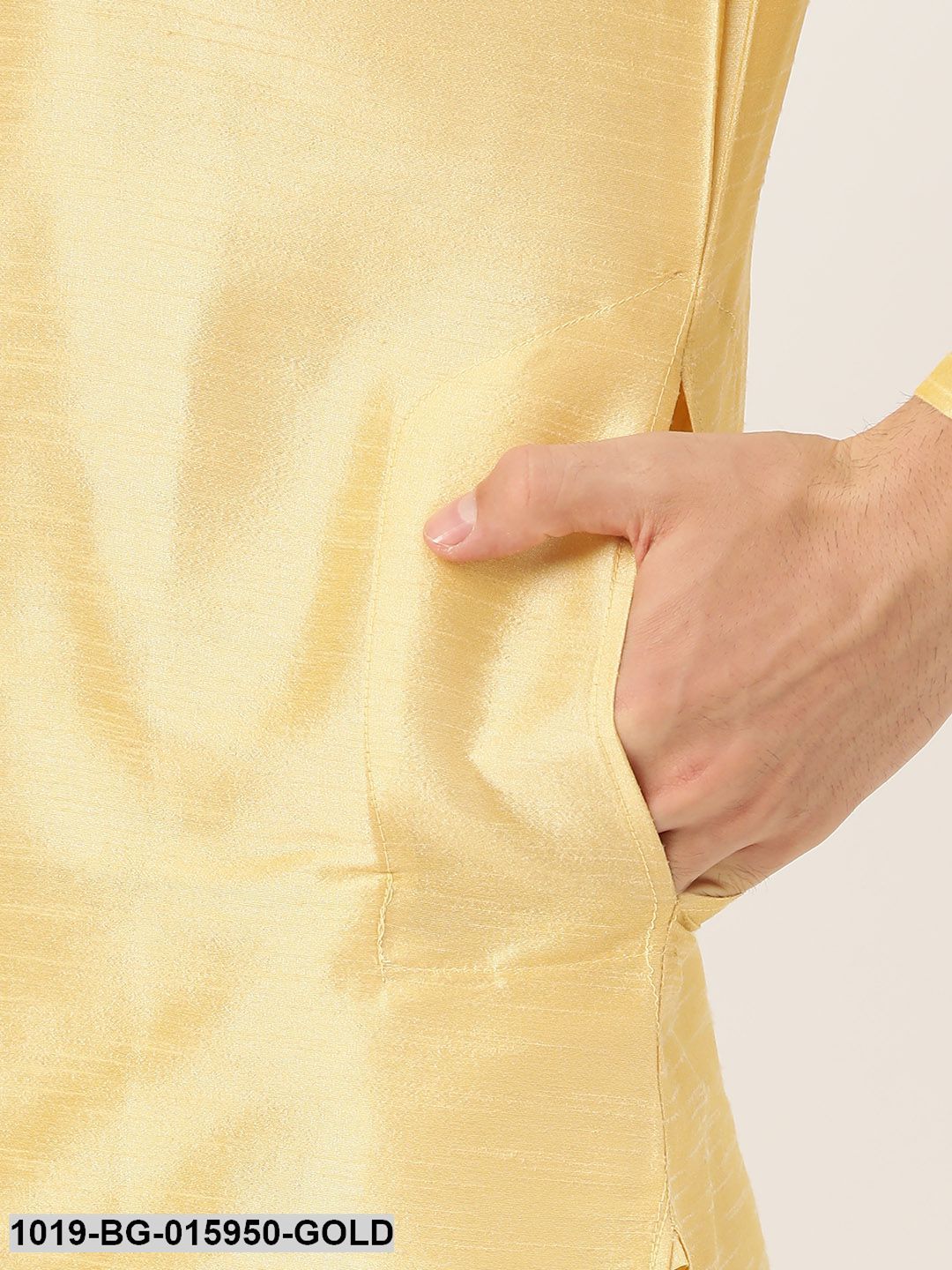 Men's Silk Blend Gold Kurta Pyjama & Magenta Nehru jacket Combo - Sojanya