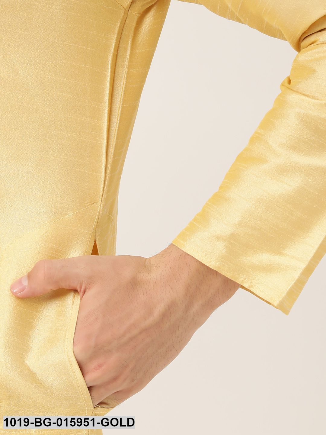 Men's Silk Blend Gold Kurta Pyjama & Green Nehru jacket Combo - Sojanya
