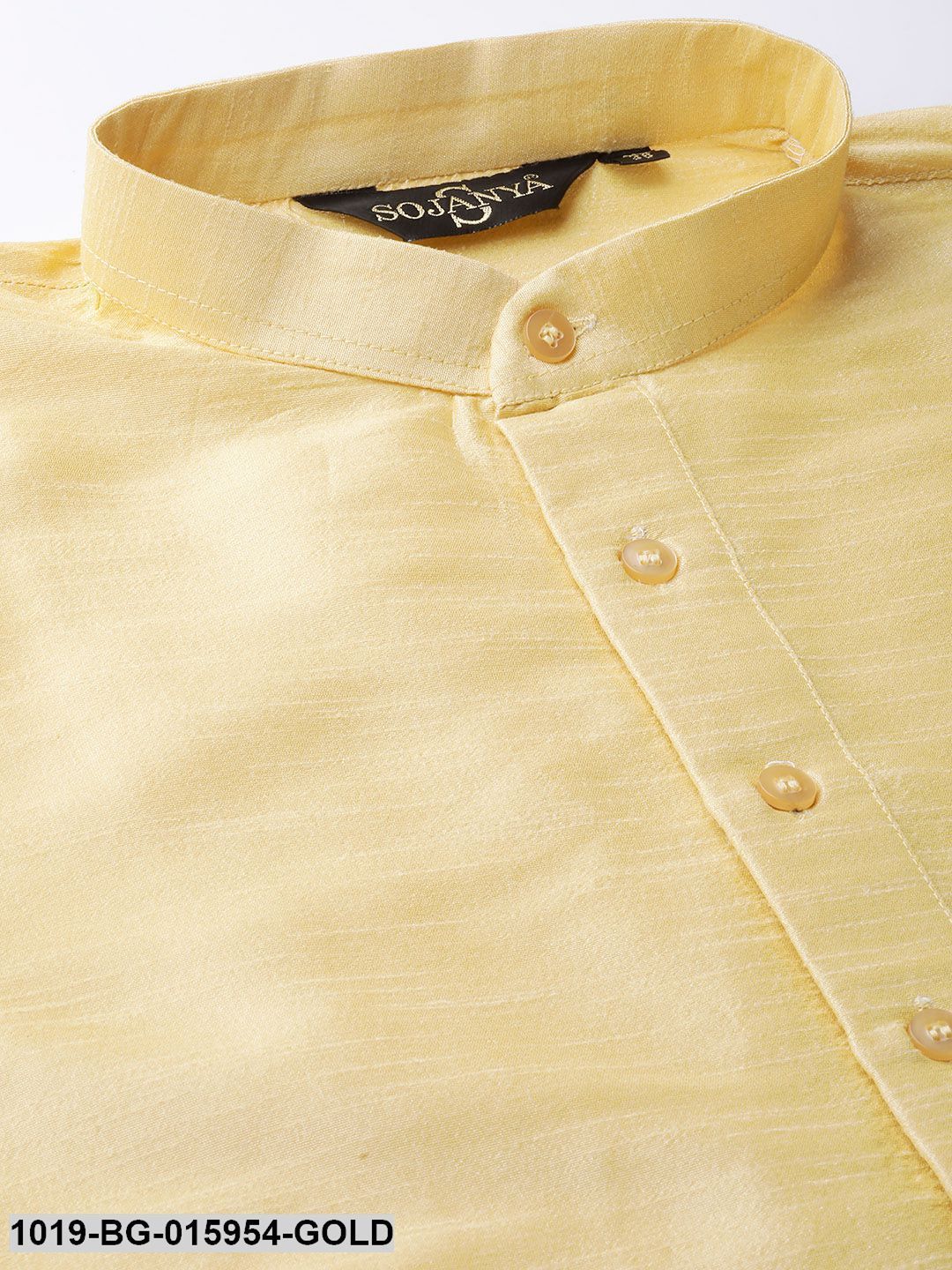 Men's Silk Blend Gold Kurta Pyjama & Beige Nehru jacket Combo - Sojanya