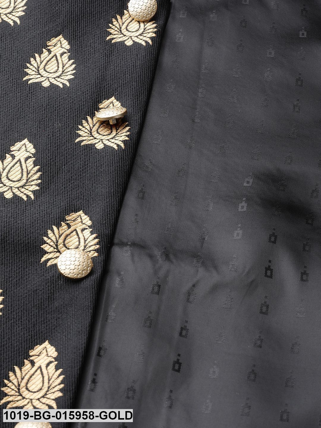 Men's Silk Blend Gold Kurta Pyjama & Black Nehru jacket Combo - Sojanya