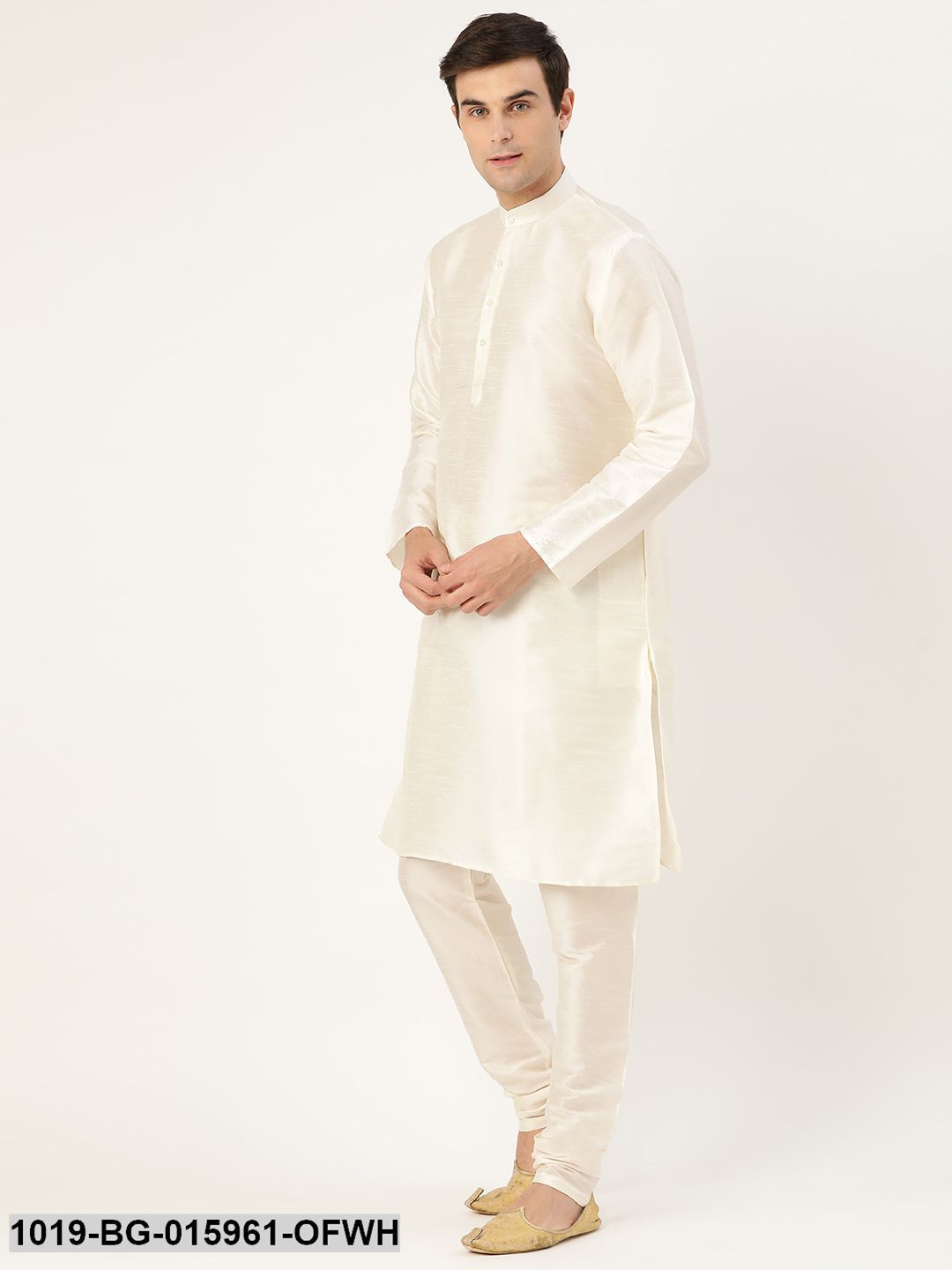 Men's Silk Blend Off White Kurta Pyjama & Magenta Nehru jacket Combo - Sojanya