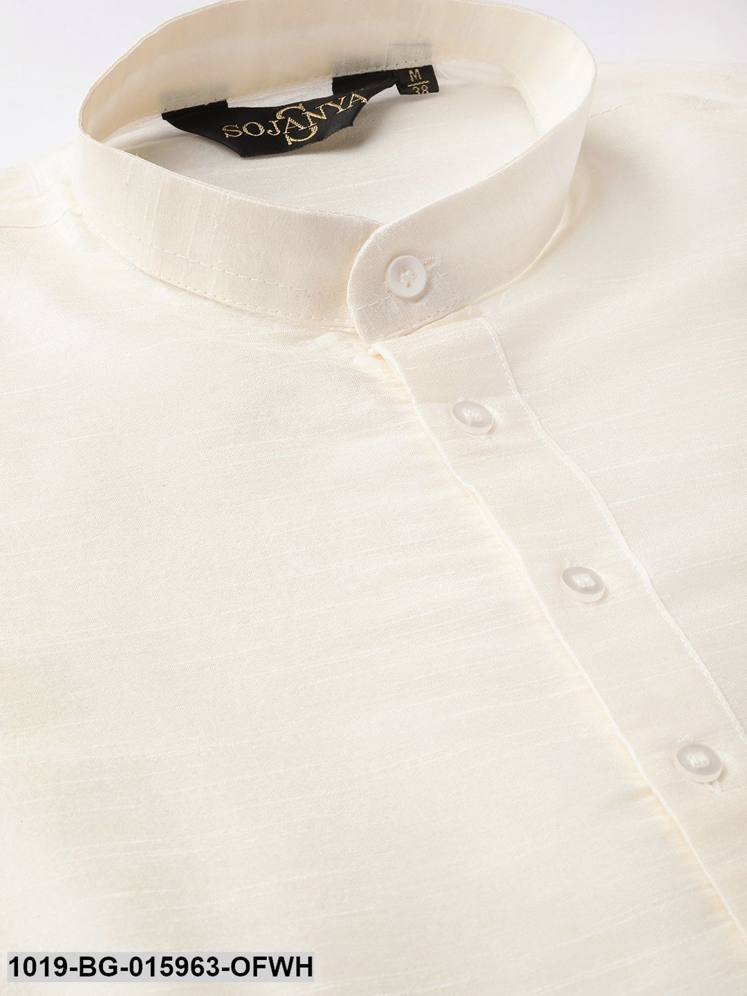 Men's Silk Blend Off White Kurta Pyjama & Peach Nehru jacket Combo - Sojanya