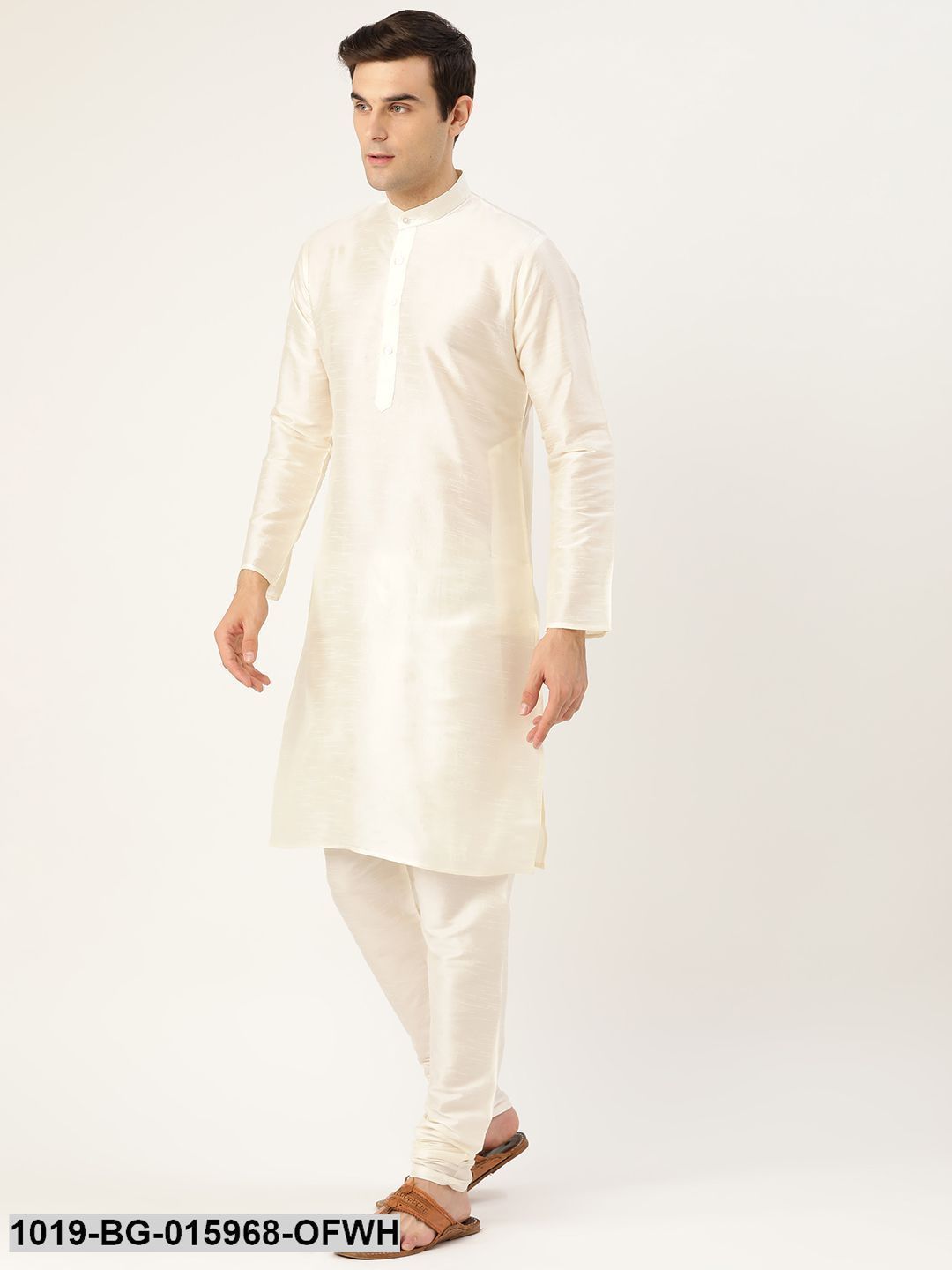 Men's Silk Blend Off White Kurta Pyjama & Maroon Nehru jacket Combo - Sojanya