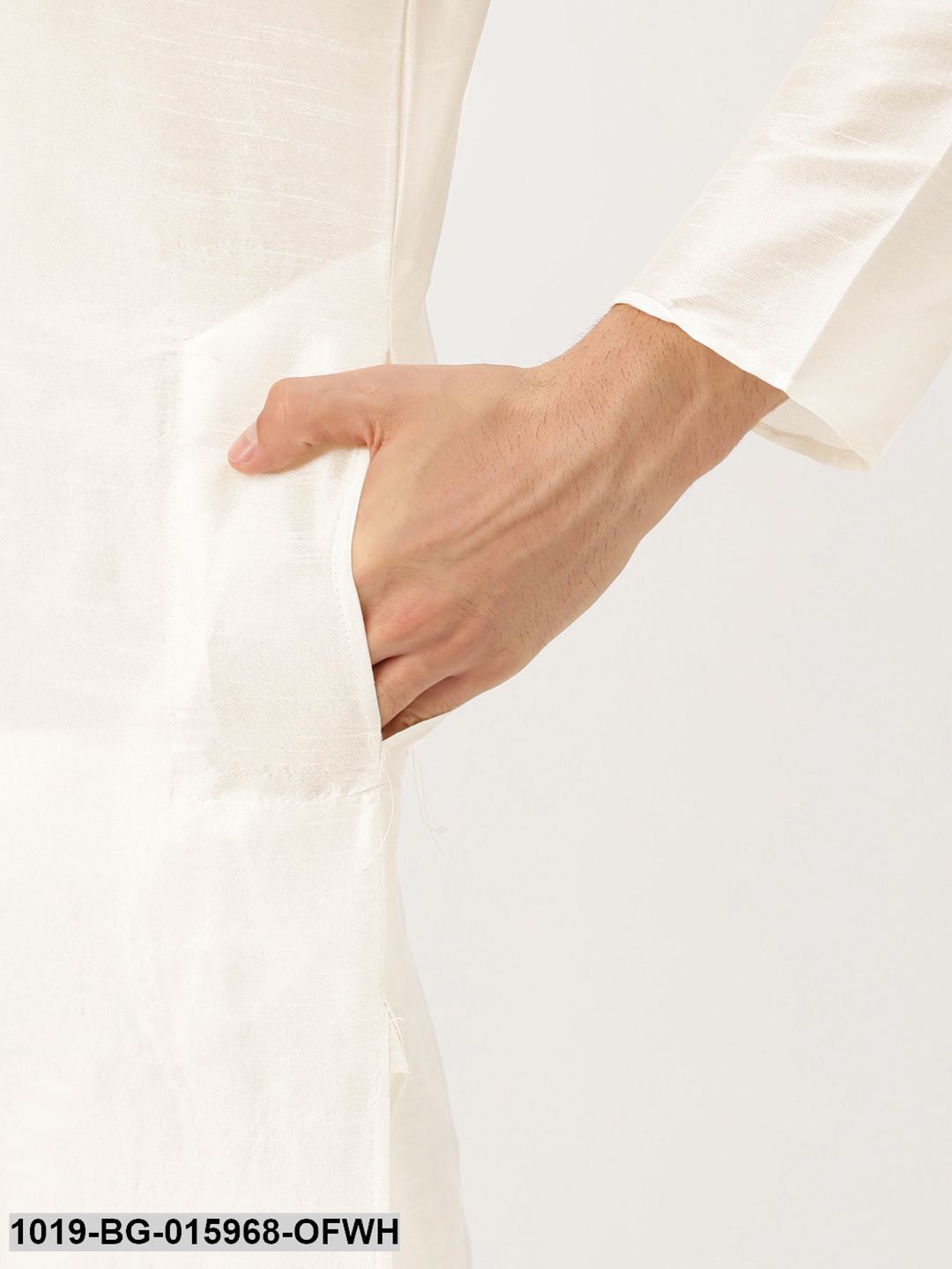 Men's Silk Blend Off White Kurta Pyjama & Maroon Nehru jacket Combo - Sojanya