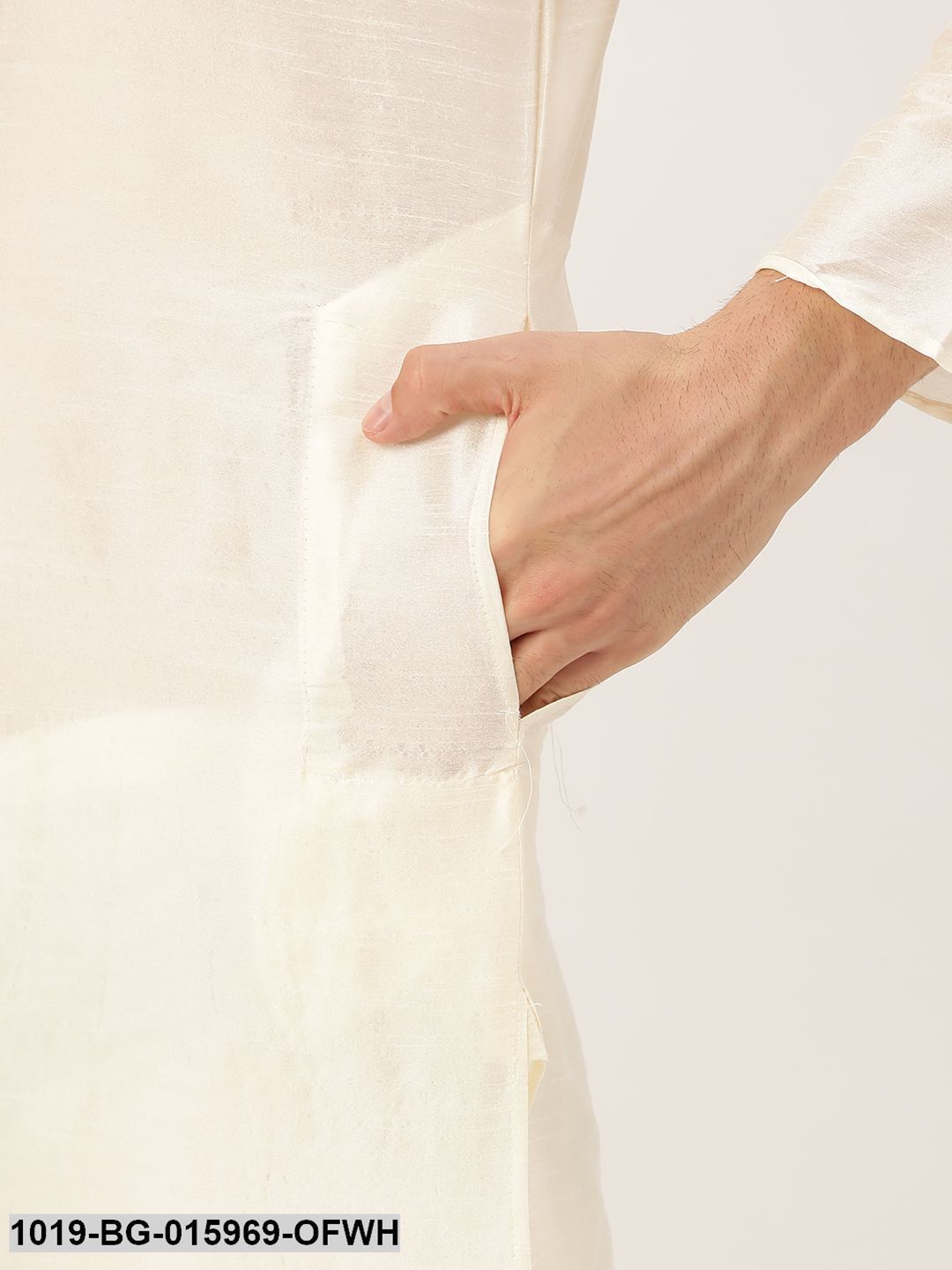 Men's Silk Blend Off White Kurta Pyjama & Black Nehru jacket Combo - Sojanya